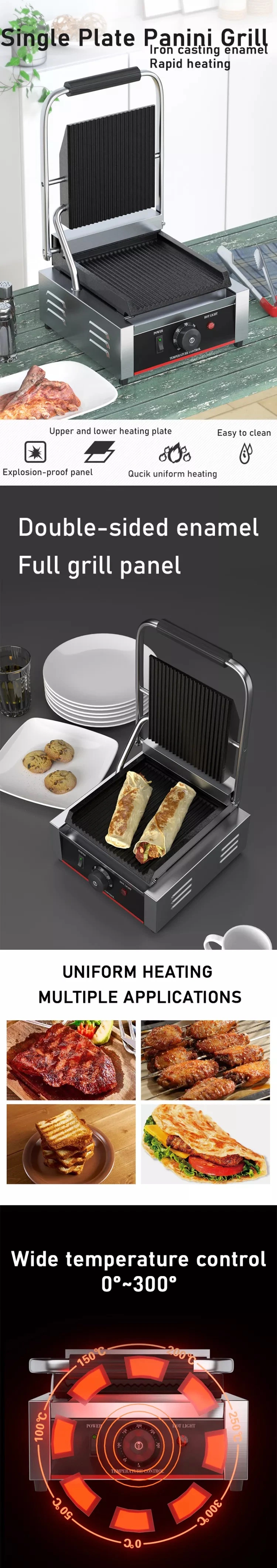 Contact Grill Professionnel Electric Sandwich Maker Griddle Contact Panini Press Grill 811