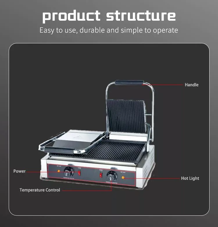 Factory Direct Electric Dismountable Poil Collector Double Plate Panini Grill